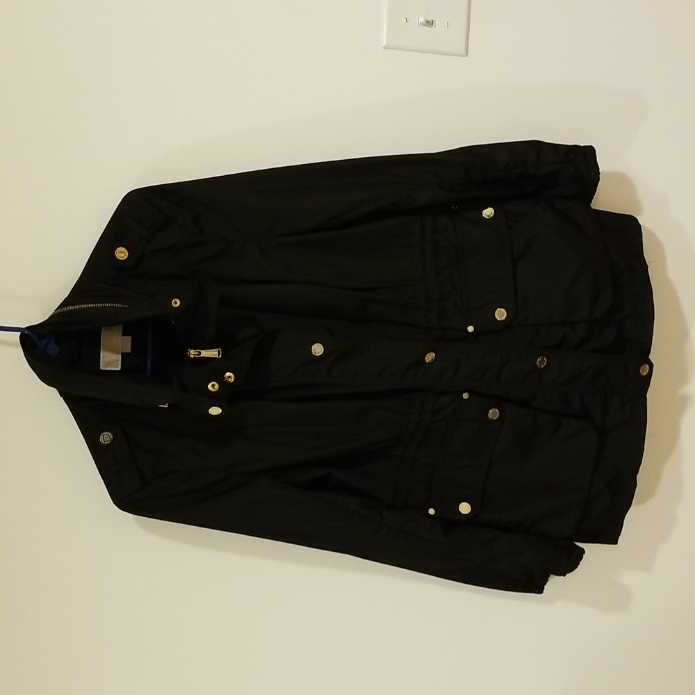 Michael Kors Rain Jacket Black with gold feminine buttons and zipper. Size L